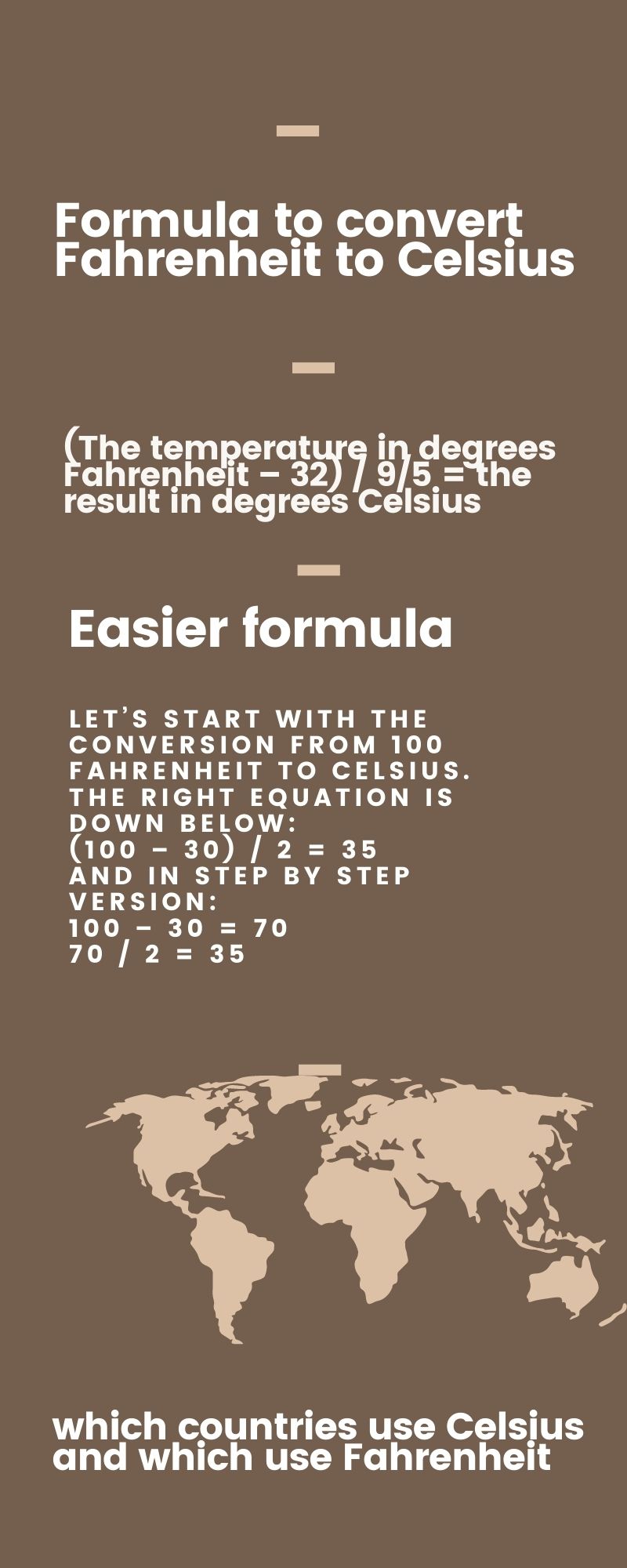 Formula on how to convert Fahrenheit to Celsius - infographic